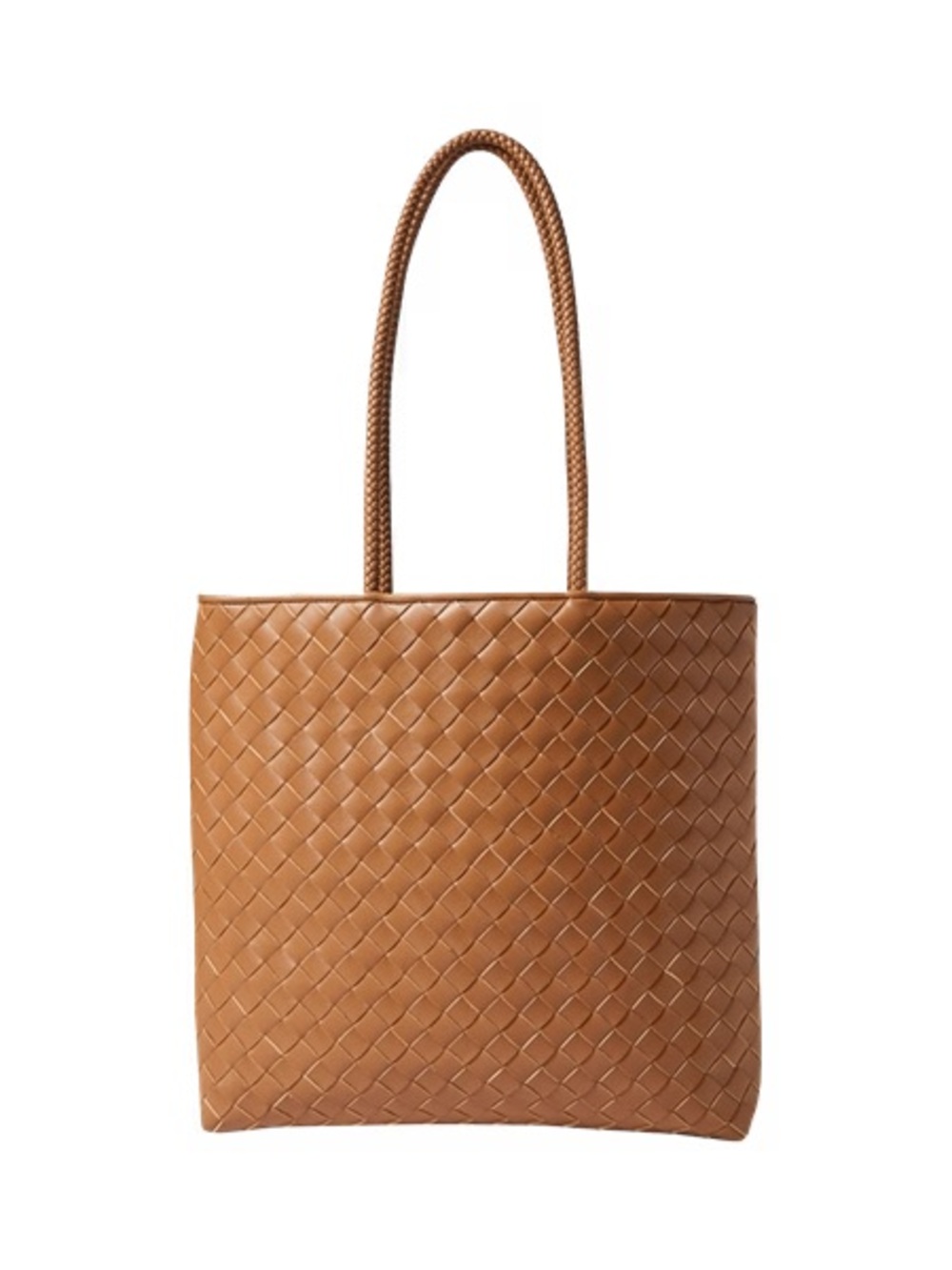 NWT ANN TAYLOR Weekend Woven Tote Autumn Ochre Brown $148 Faux Leather NEW - Picture 2 of 9